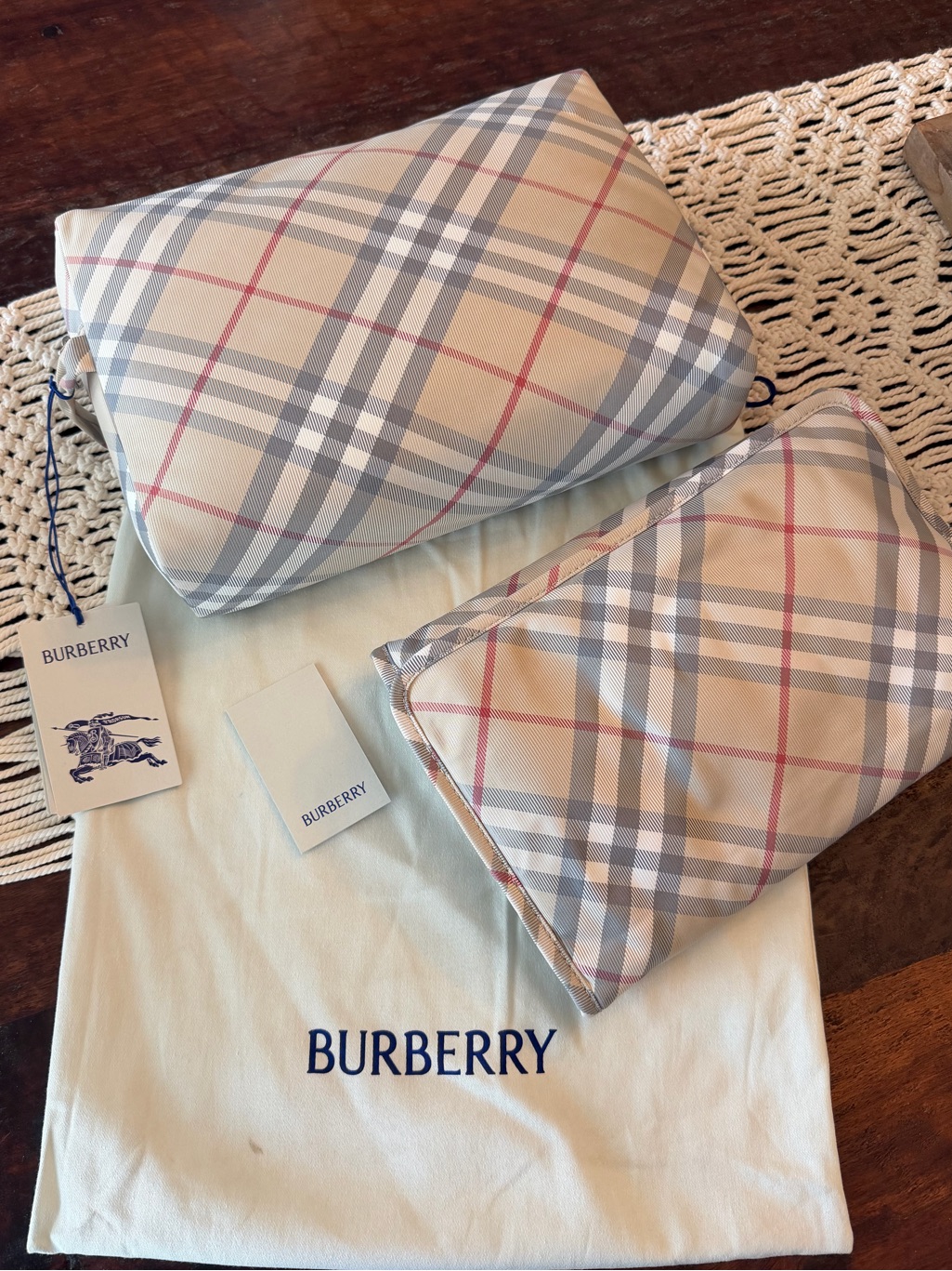 Burberry Checkered Diaper Pouch - Pale Stone - New With Tags